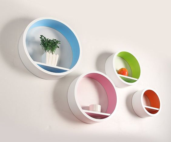 Wooden Colorful Circle Set Of 4 Wall Shelves