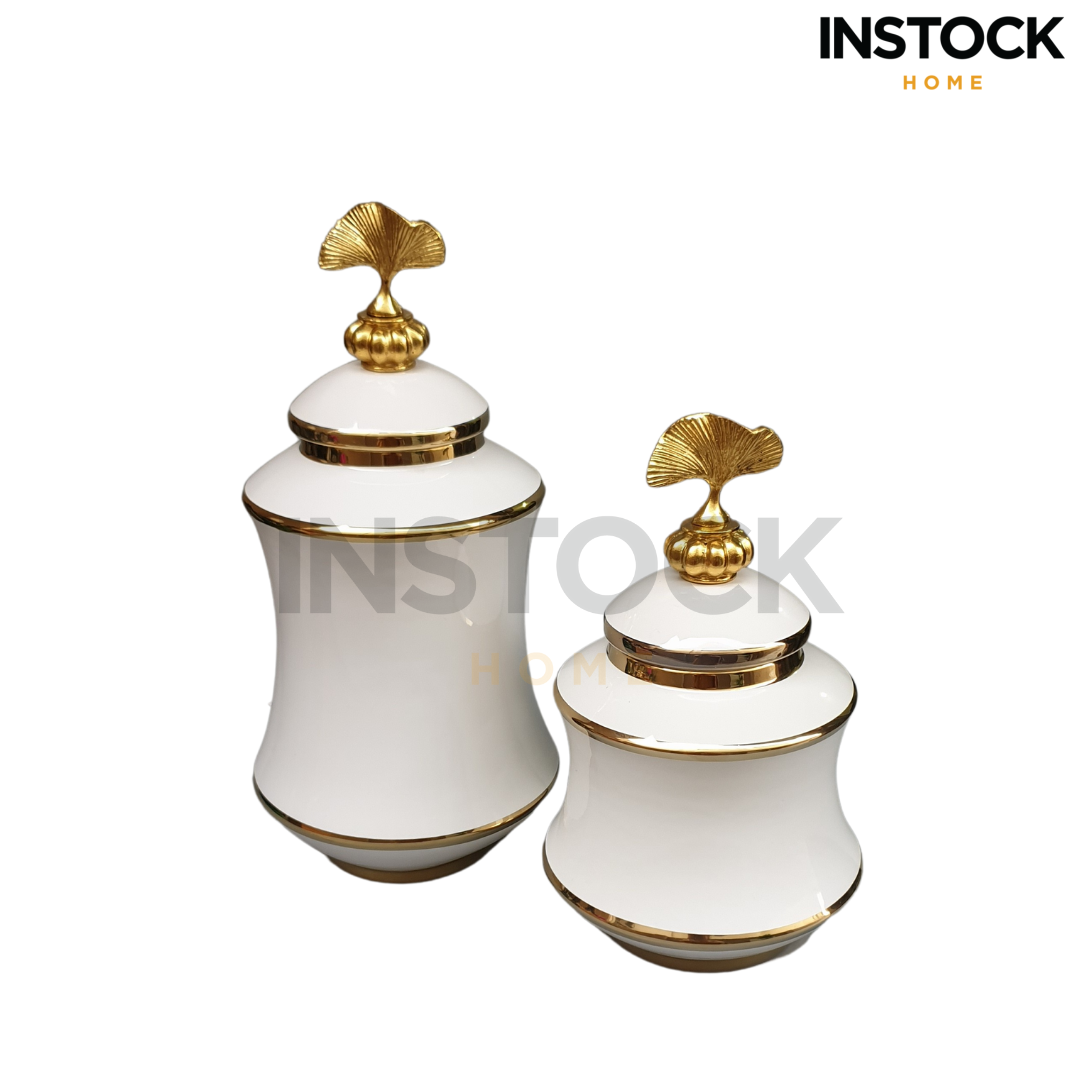 White and Golden Urn - Available In 2 Sizes