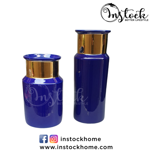 Royal Blue Vases with Golden Ring - Available In 2 Sizes