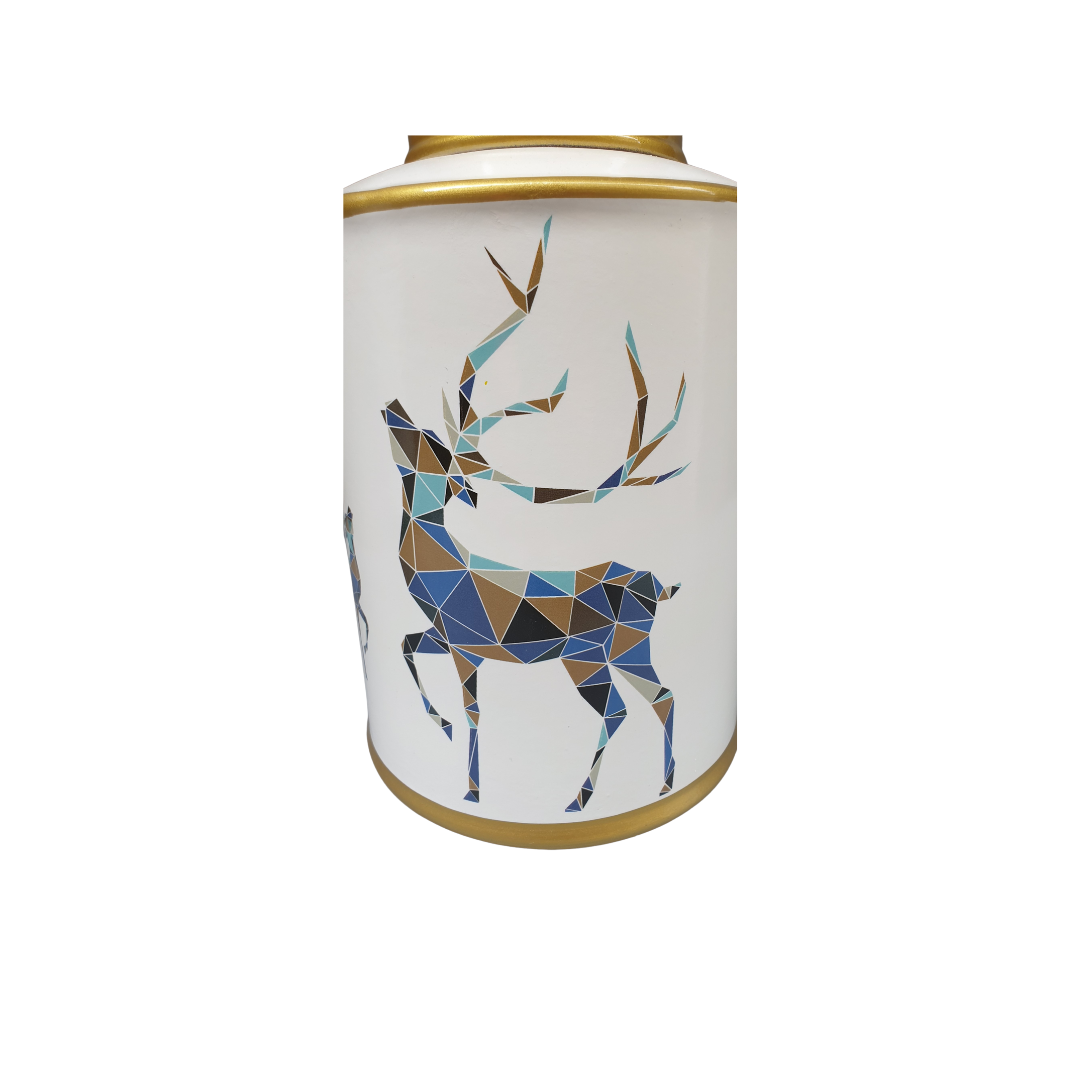 Deer Urns White With Golden Lid- Available In 2 Sizes