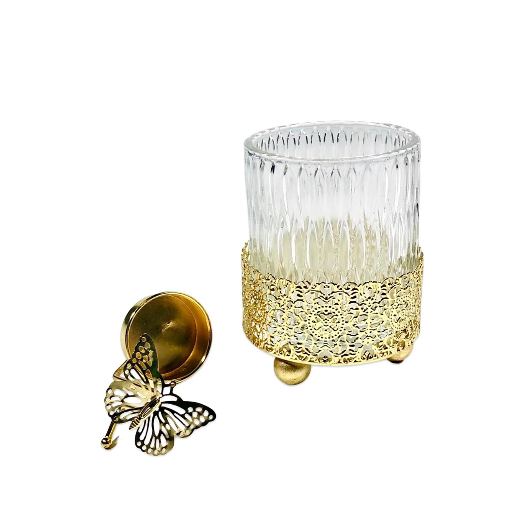 Butterfly Candle Holder Metal Base With Glass - Available In 2 Designs