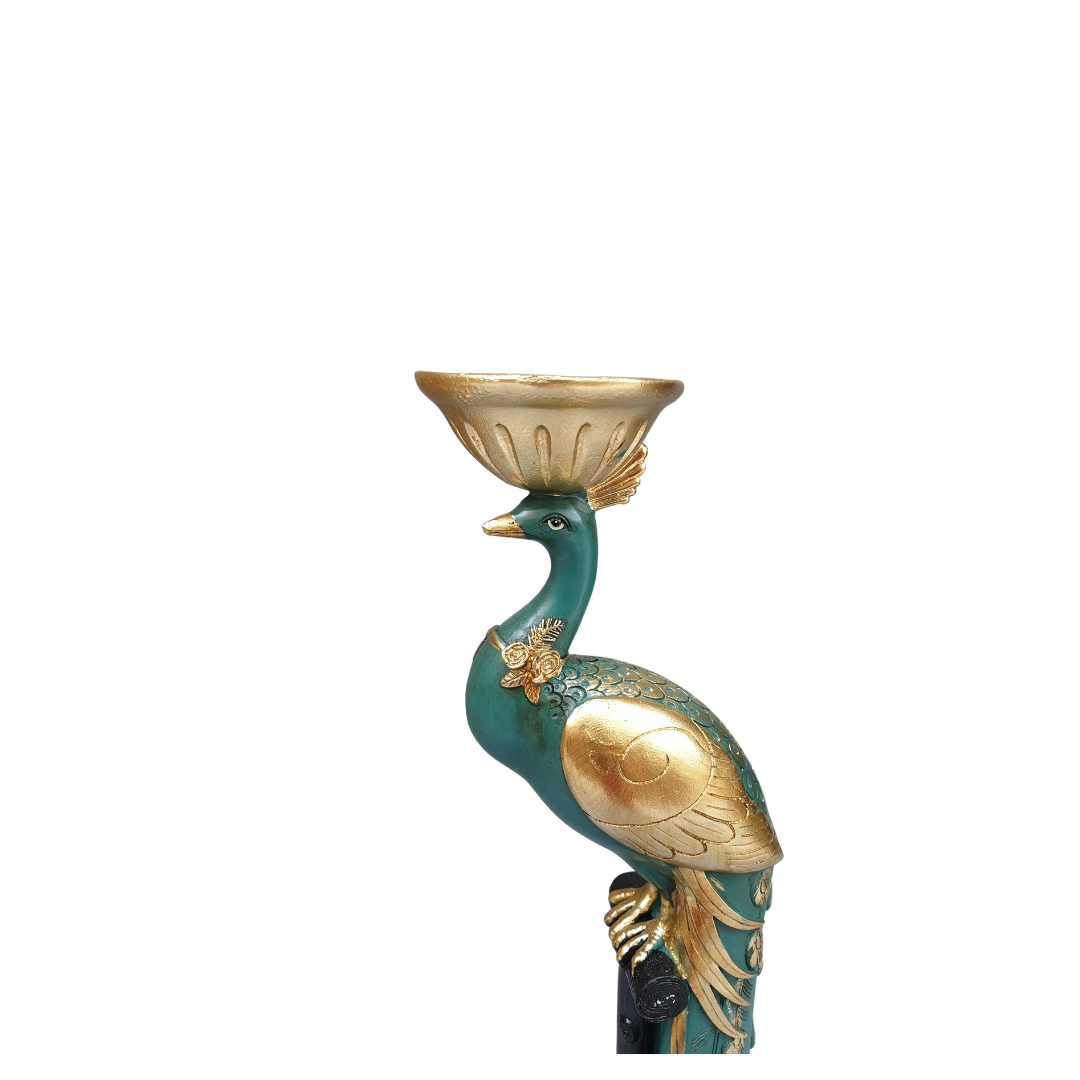 Peacock Candle Holder - Green & Golden