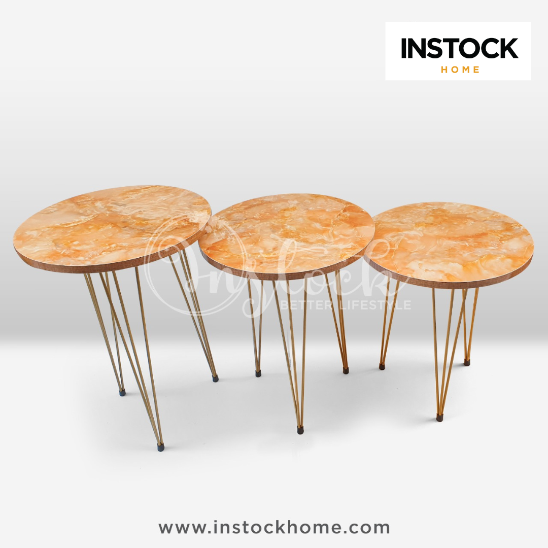 Set of 3 Nesting Tables Mustard  Color Top