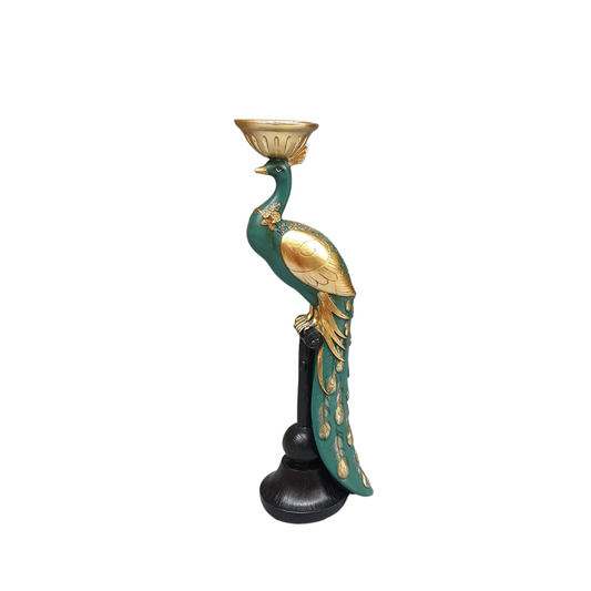 Peacock Candle Holder - Green & Golden