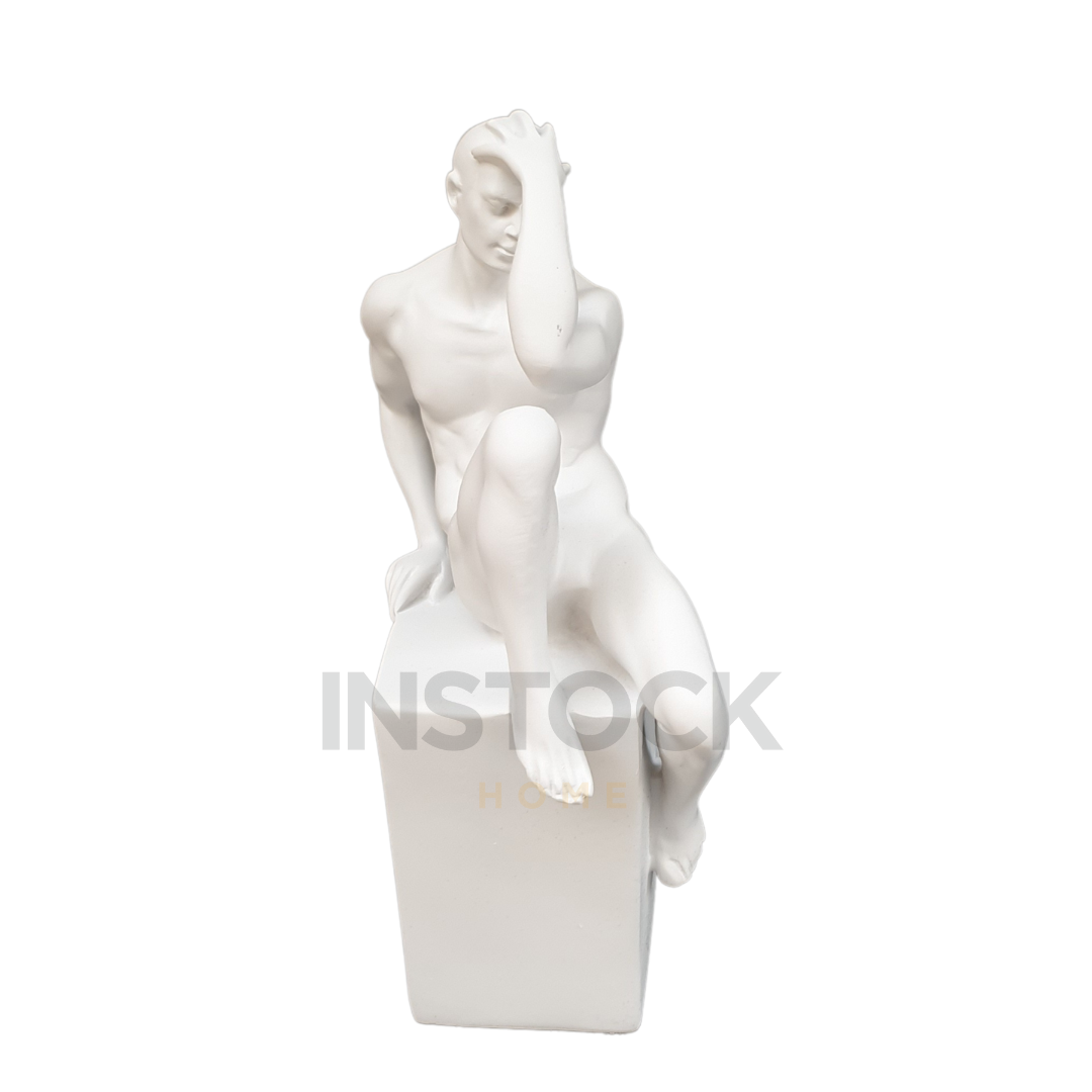 Lonely Thinker Sitting Male Statue - Available In 2 Colors