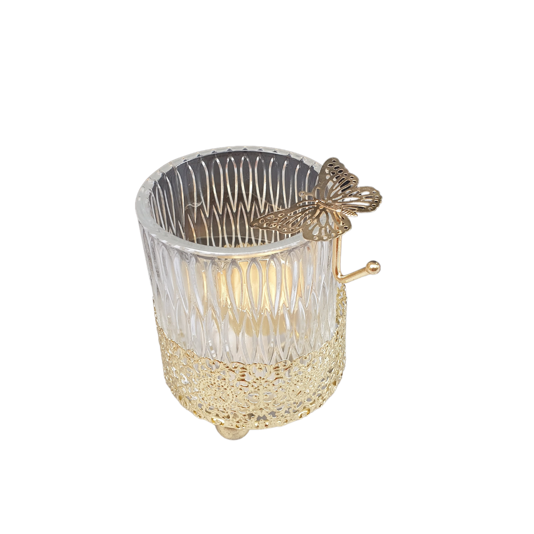 Butterfly Candle Holder Metal Base With Glass - Available In 2 Designs