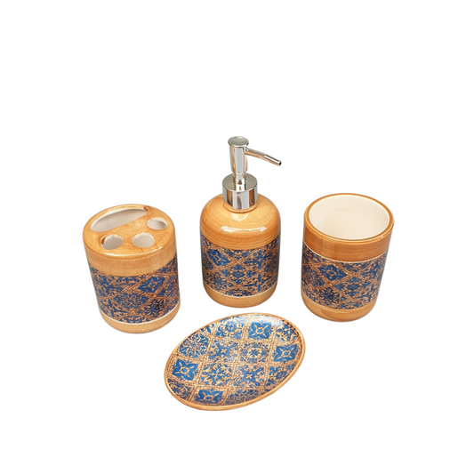 Blue & Orange Bath Set - 4 Pcs