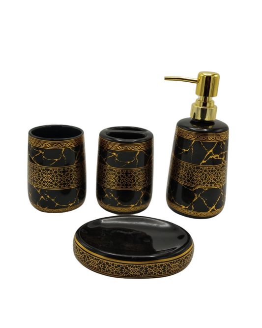 Ceramic Bath Set - Black & Golden