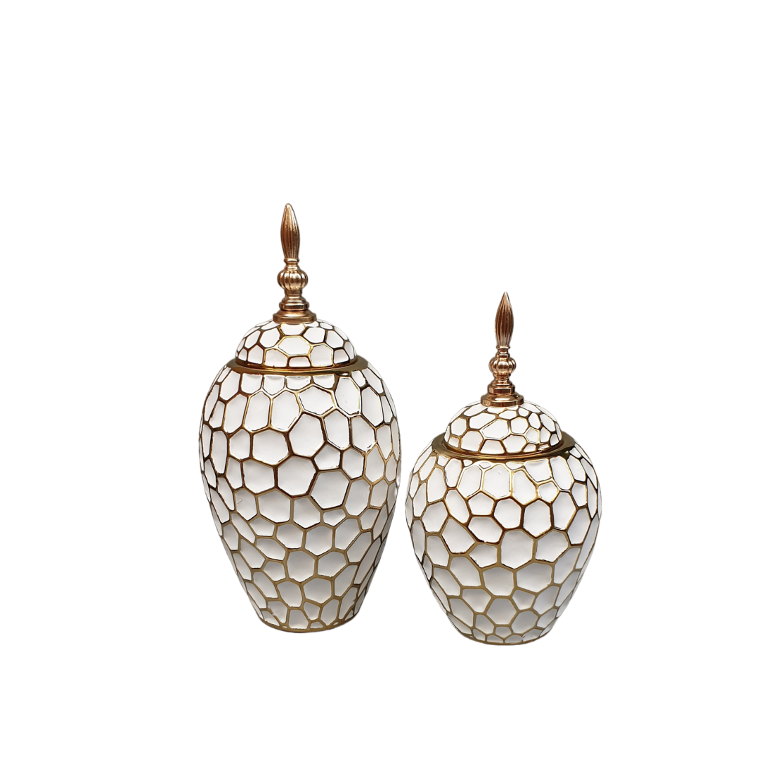 Golden & White Urn - Available In 2 Sizes