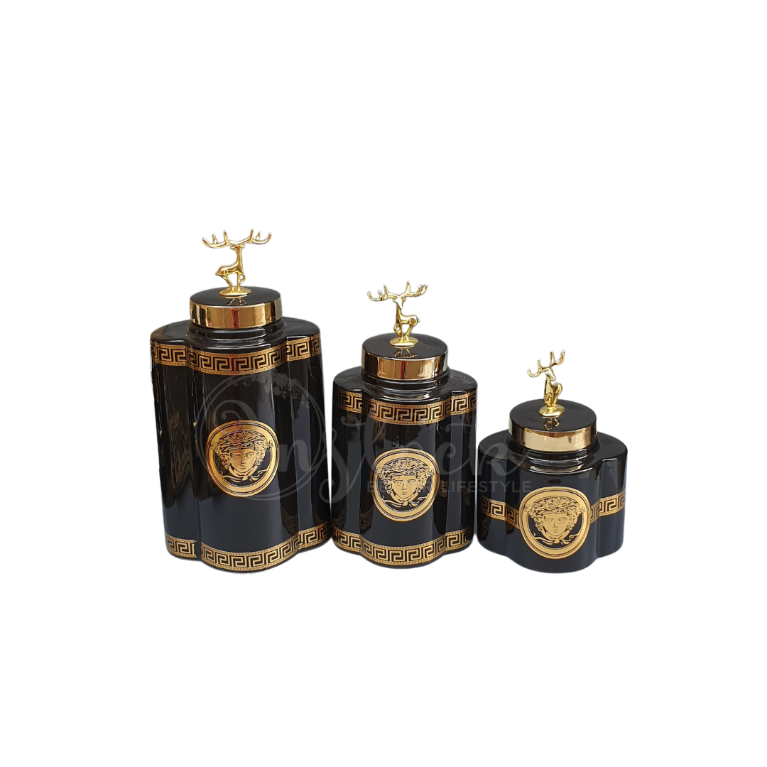 Black & Golden Urn With Deer On Lid - Available In 3 sizes