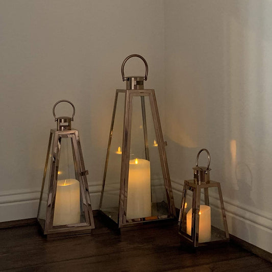 Glass Lanterns With Golden Borders - Set Of 3