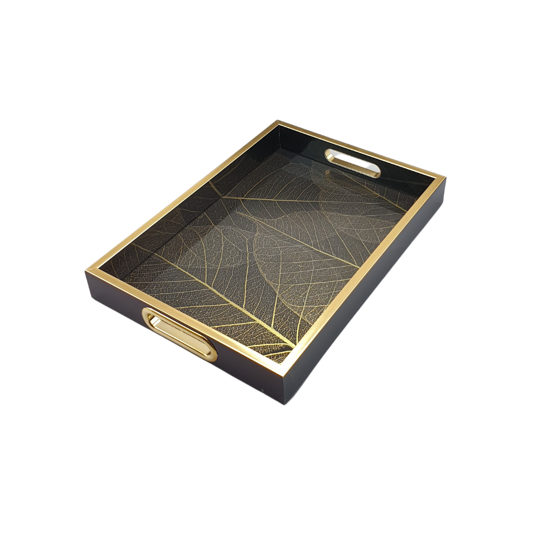 Black Leaf Italian Rectangular Trays - Available In 2 Size