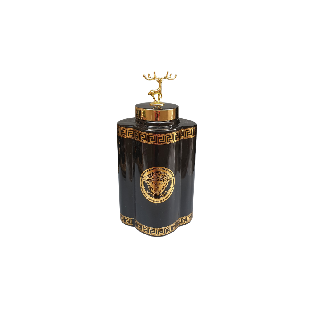 Black & Golden Urn With Deer On Lid - Available In 3 sizes