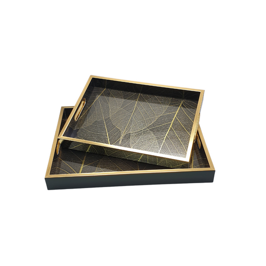 Black Leaf Italian Rectangular Trays - Available In 2 Size