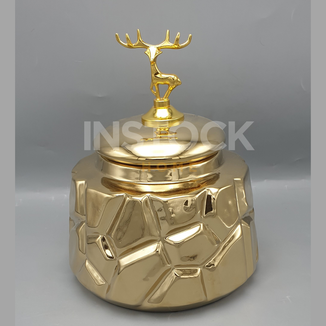 Geometric Golden Urn With Deer Lid - Available In 2 Size