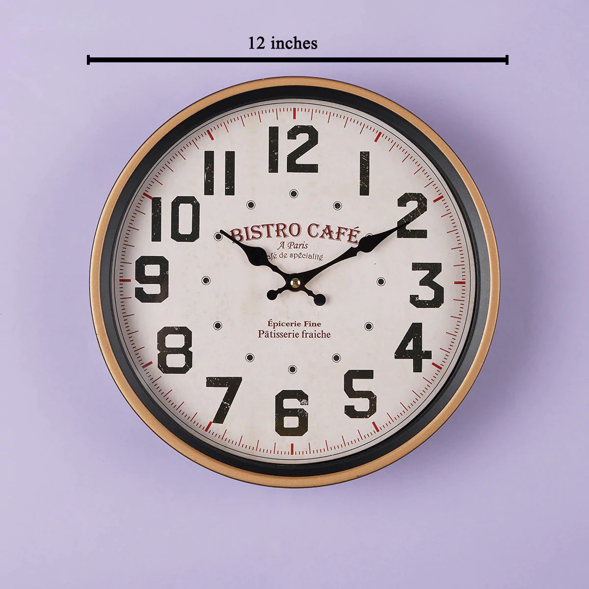 Wall Clock Black & White With Golden Border - Metal
