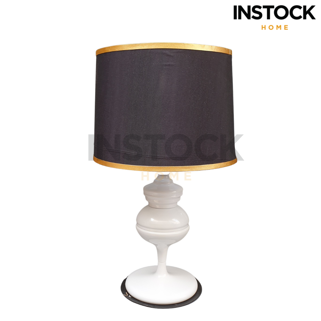 White Ceramic Table Lamp With Black Shade