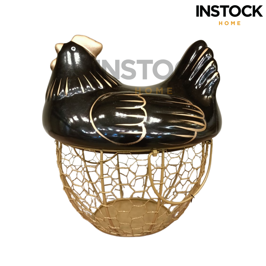 Eggs Storage Basket With Lid Ceramic Holder Chicken - Available In 2 Colors