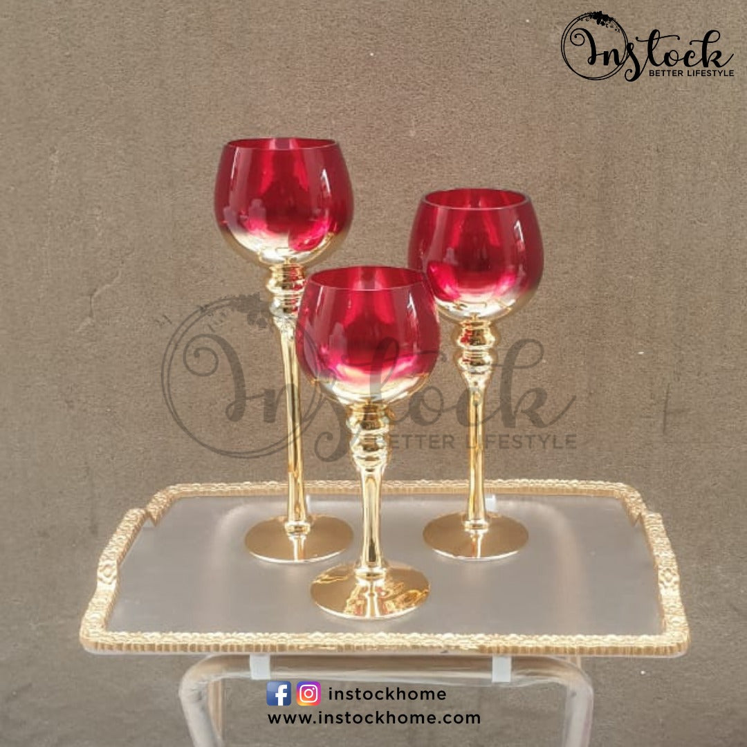 Set of 3 Red Wine Glasses - Decorative