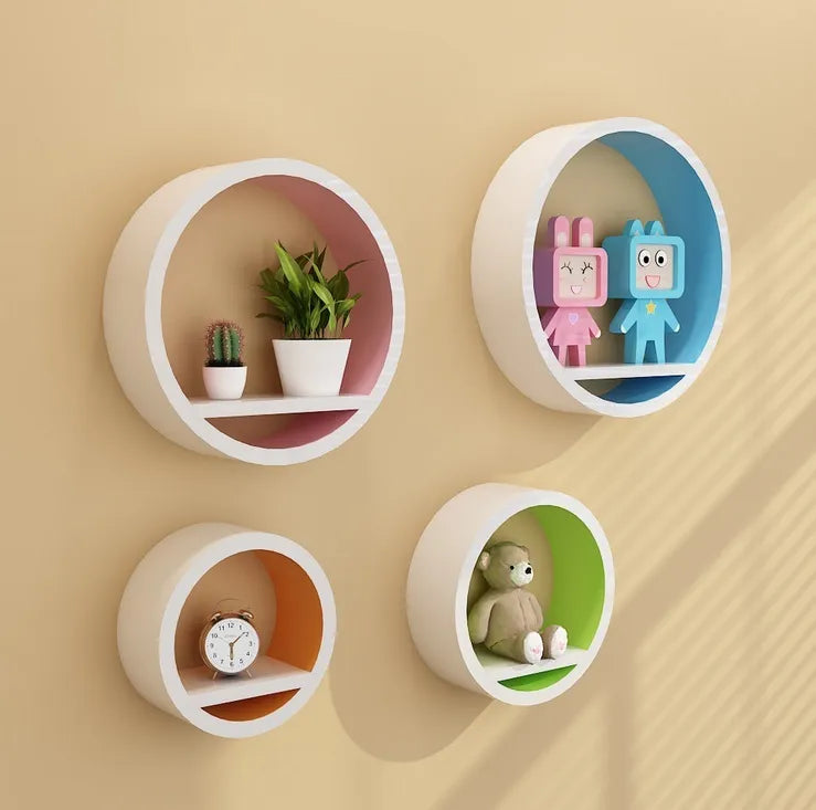 Wooden Colorful Circle Set Of 4 Wall Shelves